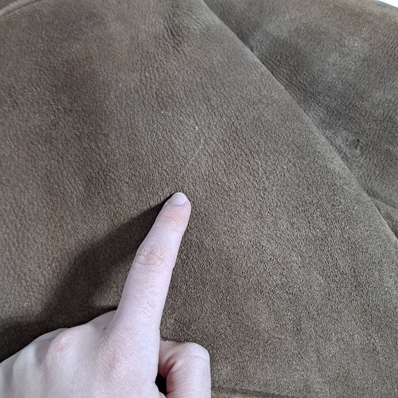 Vintage Sheepskin Coat Woman XL Real Sueded Brown Beige Button Front Western - Picture 9 of 12